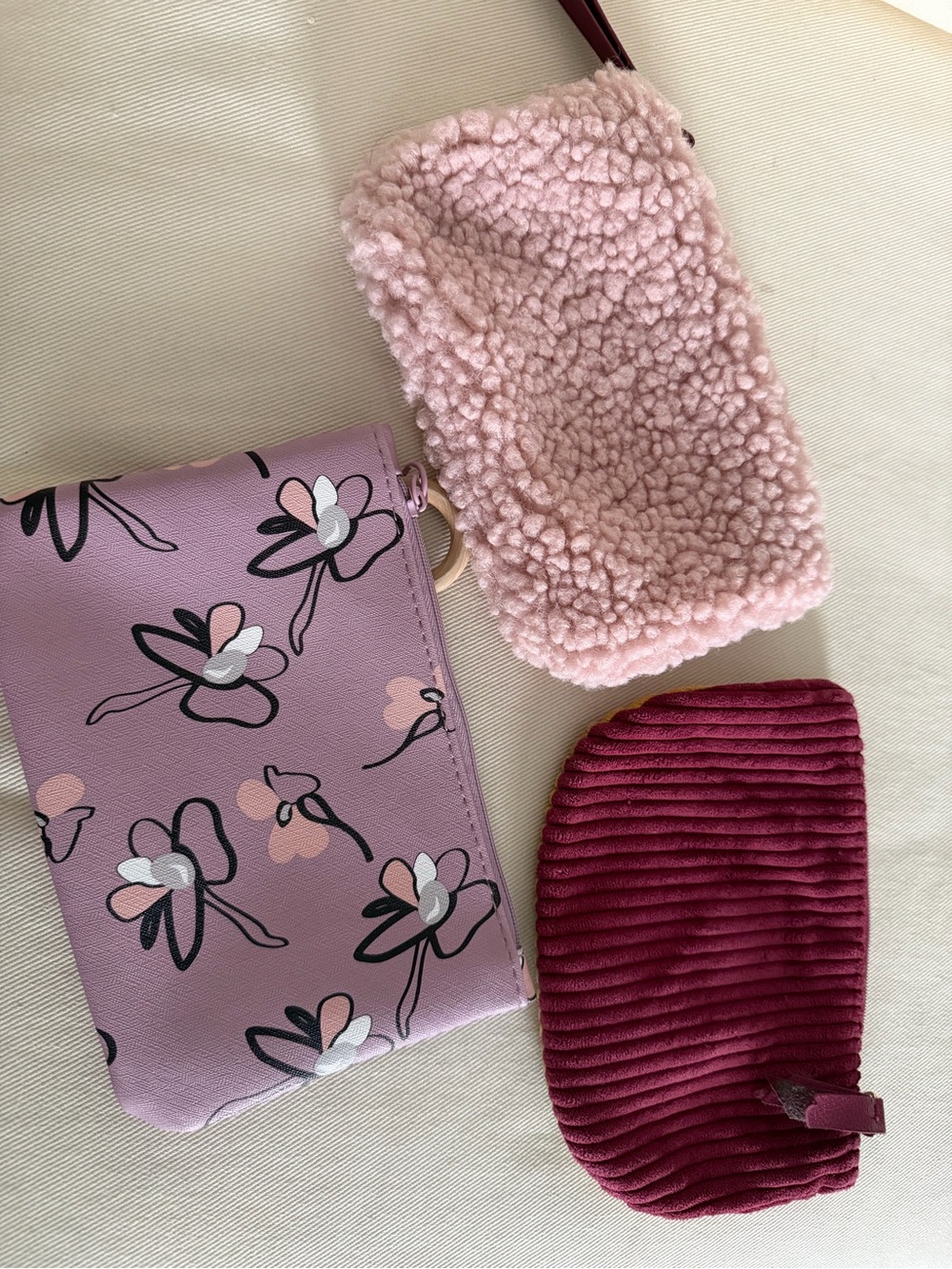 ipsy Pink Floral Wristlet and Sherpa Pouch Set